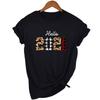 Hello Leopard Printing Women Short Sleeve Aesthetic T Shirt Harajuku Graphic Tees Female Year