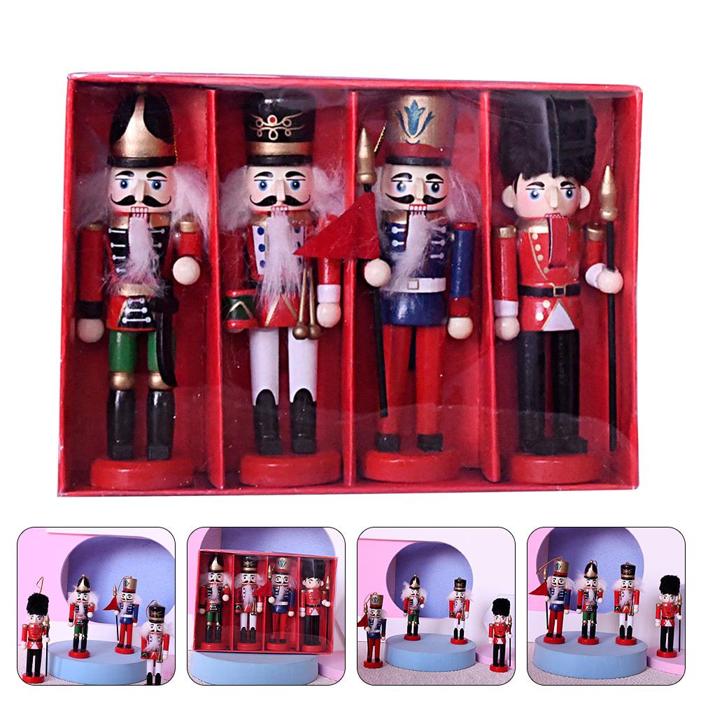 4 Pcs Painted Christmas Nutcracker Tree Decorations Hanging Nutcrackers Wood Wooden Puppet