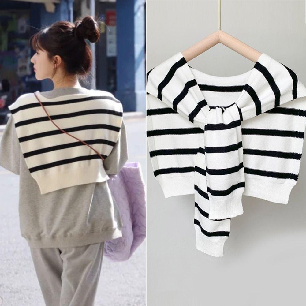 

Wraps Stripe Scarf Cloak Fake Collar Wraps Simple Knitted Shawl Blouse