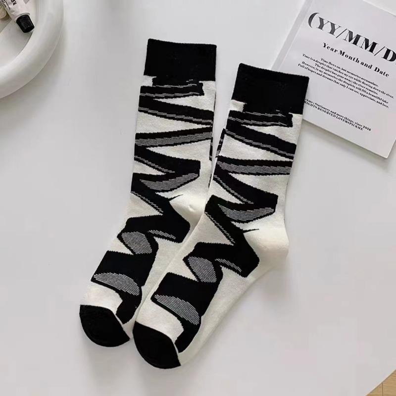 

Абстрактные носки-гольфы с лентой и кривой линией до середины голени для женской весны и лета, персонализированные повседневные носки 1 pair