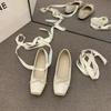 Fashion Women Flats Bow Marie Janes Shoes  New Lolita Dress Square Toe Shoes Designer Walking Sandals Female Elegant Zapatos
