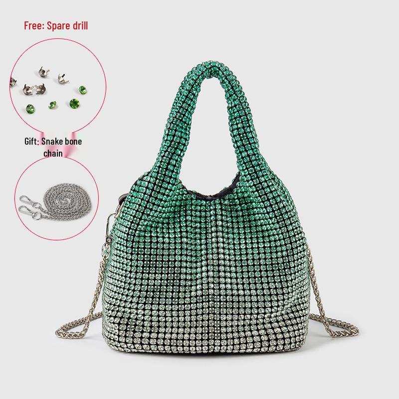 Women's 2025 Fashion Diamond-Studded Chain Evening Bag - Handheld, Shoulder, and Crossbody Bucket Style