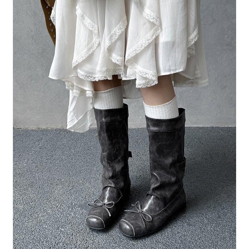 Womens Mid-Calf Boots Square Toe Bow Detail Chunky Heel Fashion Fall Winter