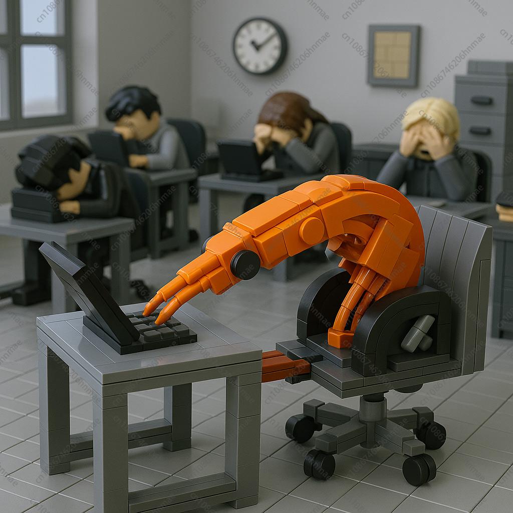 MOC Shrimp Hard Work Office Figurines Assembly Model Building Blocks City Brick Prank Toy Set Best Gifts for Boys and Girls Kids