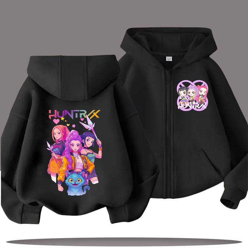 Hettegenser for barn med glidelås - K-pop Demon Hunters Jente Casual Topp - Gutt Sportsskjorte - Tegneserietrykk - Høst/vinterjakke