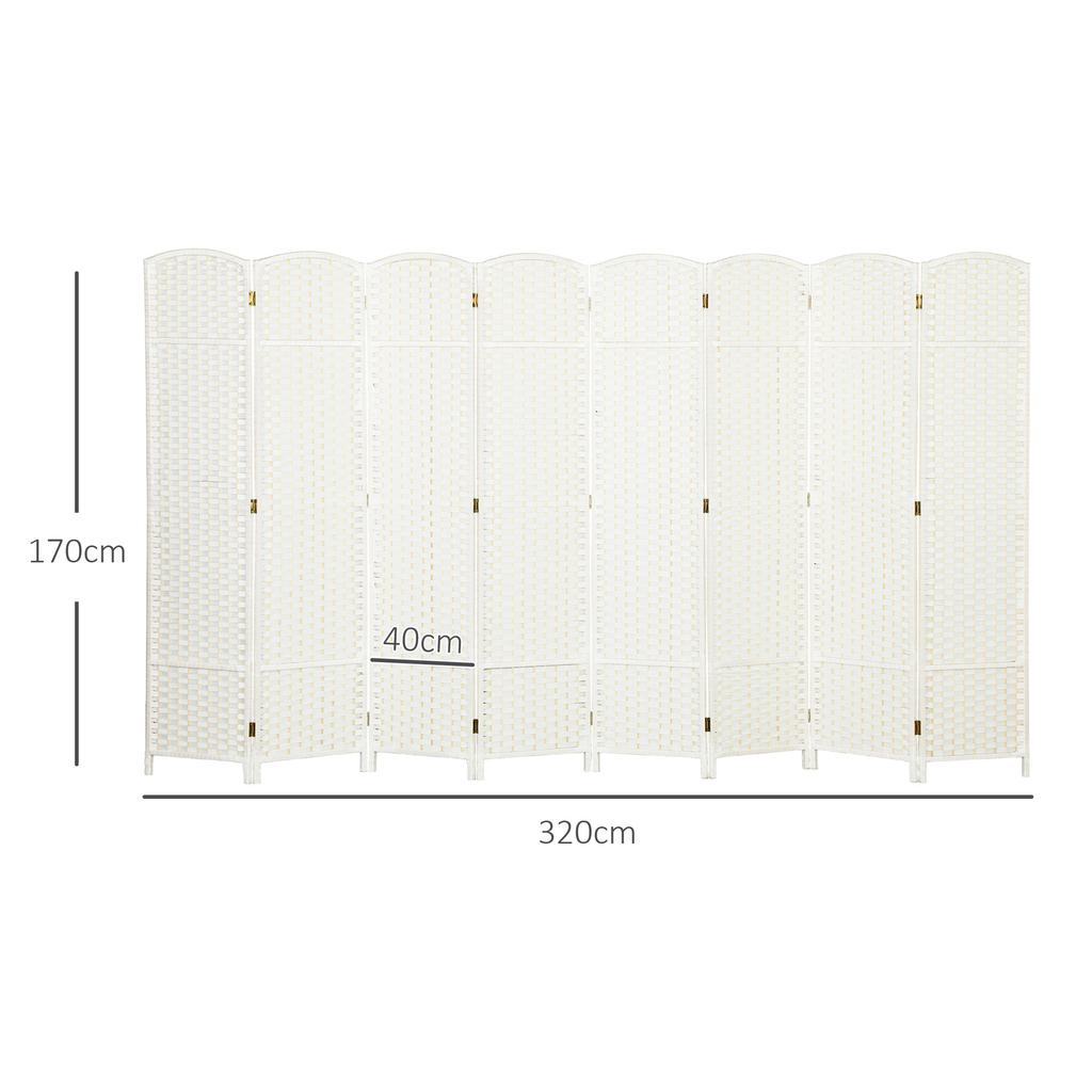 8-Panel Room Divider, Foldable Privacy Screen, Privacy Wall for Living Room, Bedroom, Home Office, White