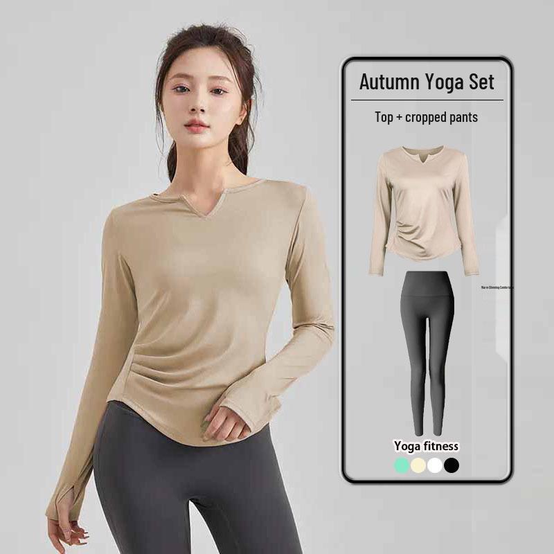 Slimming Yoga Suit Set: Women's V-Neck Quick-Dry Sports Top & Tight Training Pants