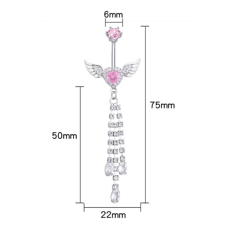 Wing Heart Belly Button Rings Shiny Inlay Dangle Hypoallergenic Steel Navel Piercing For Beach Parties Daily Wear