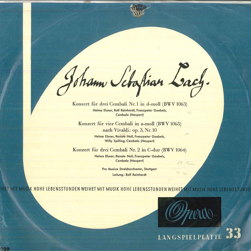 

LP Record FRANZPETER GOEBELS, HELMA ELSNER, R - J S Bach Konzert Fur Drei Cembali N XP2330 PANTHEON Germany Classical Used