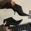 Fashion Elegant Black Soft Leather Ankle Boots Women Sexy Pointy Toe High Heels Fashion Back Zipper Design Boots for Women Winter Pumps