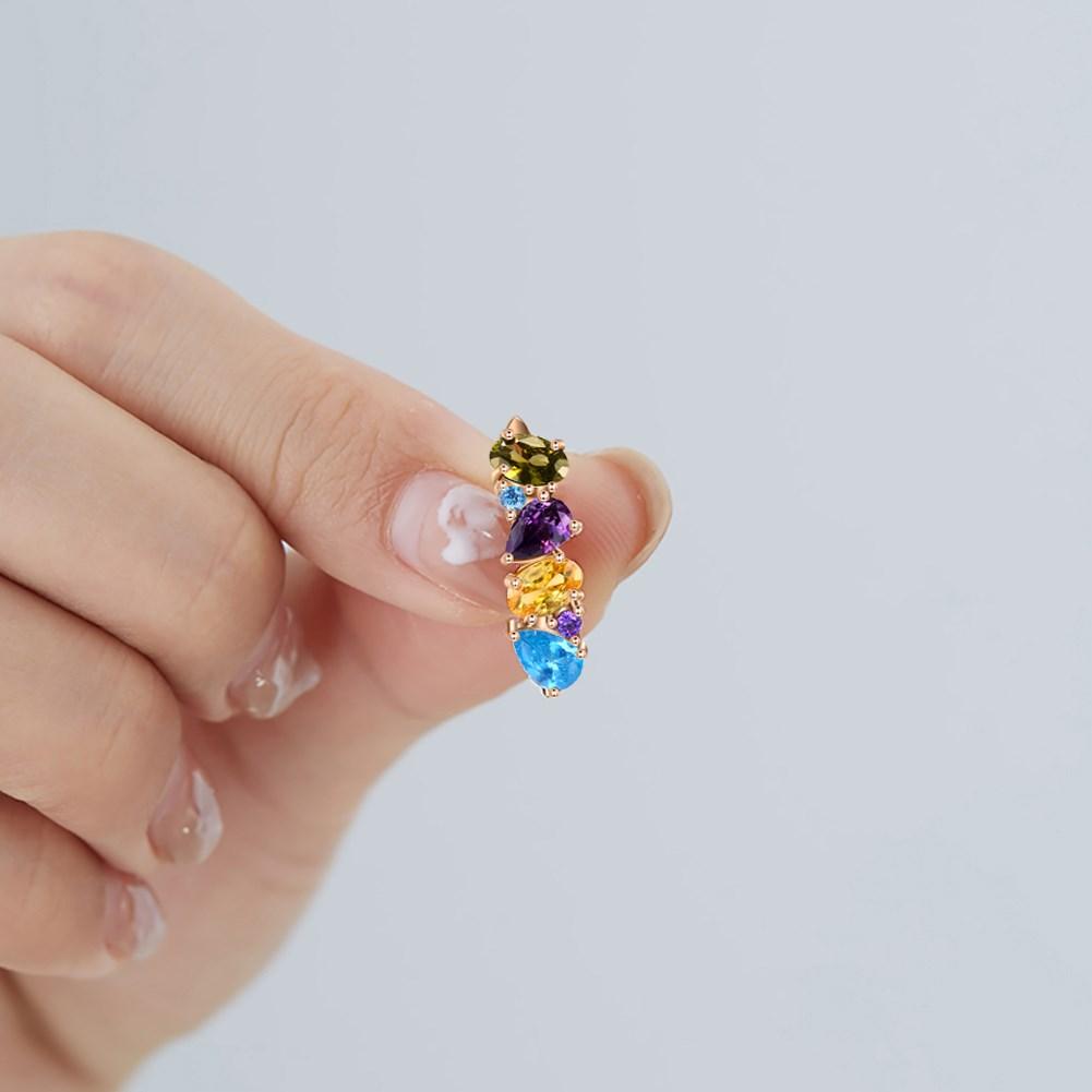 Rainbow Cubic Zirconia Clip Earring Champagne Gold Silver Color Multicolor Round Earrings for Women Wedding Jewelry Accessory