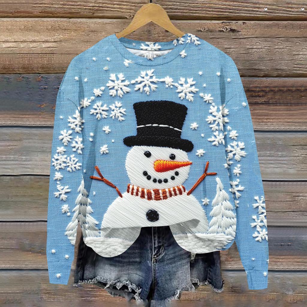 Ladies' Christmas Printed Casual Long Sleeved Round Neck Sports Hoodie Top