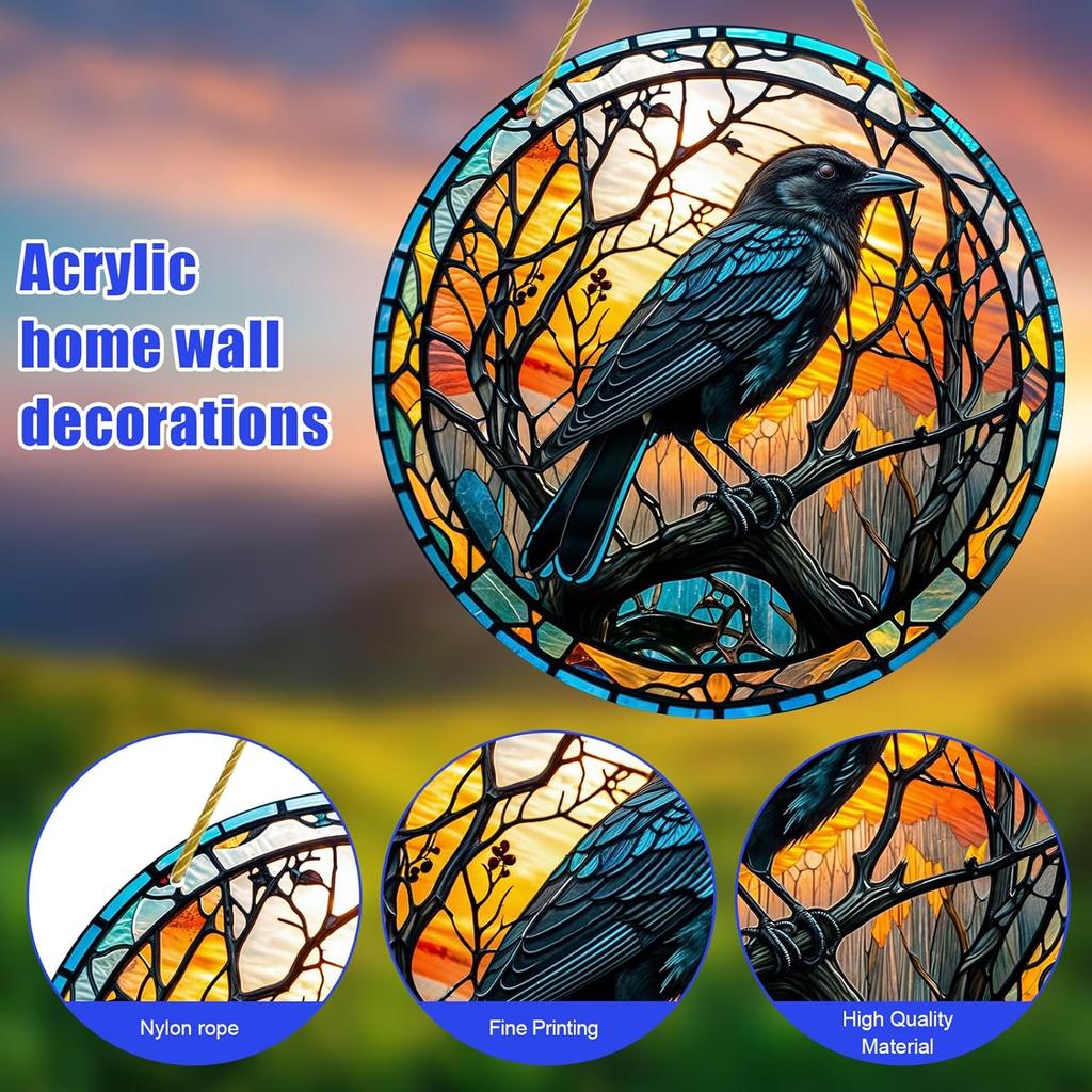 Acrylic Stained Hanging - 1Pcs Black Crow Theme Acrylic Window Hanging for Indoor/Outdoor Decor, Garden Decoration or Housewarming Gift