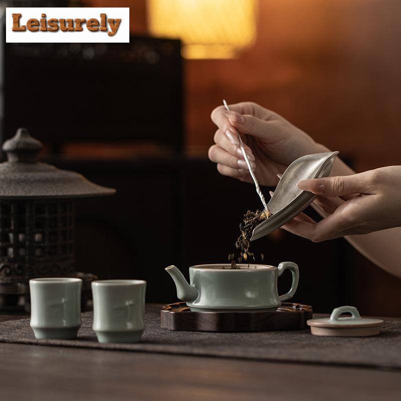 125ml Czajniczek Ru Kiln Azure z Kolankami Bambusowymi Vintage Czajniczek z Sitkiem Czajniczek do Parzenia Herbaty z Otworem na Kulkę Artykuły Stołowe Prezent Rękodzieło