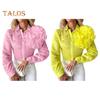 Camisa feminina lapela manga comprida camisa de peito único tops cor sólida tridimensional flores decoração strass camisa