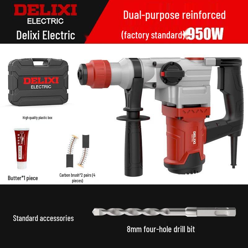 

Delixi Dual-Purpose Electric Hammer Drill: High-Power Industrial Rebar Slotting and Concrete Demolition Tool.