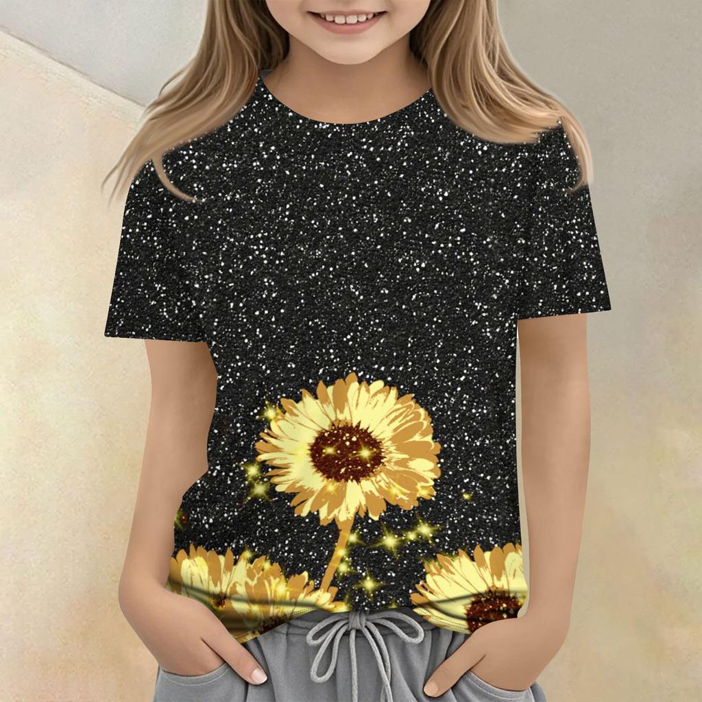 Children's Printed Round Neck Short Sleeved Casual T-shirt