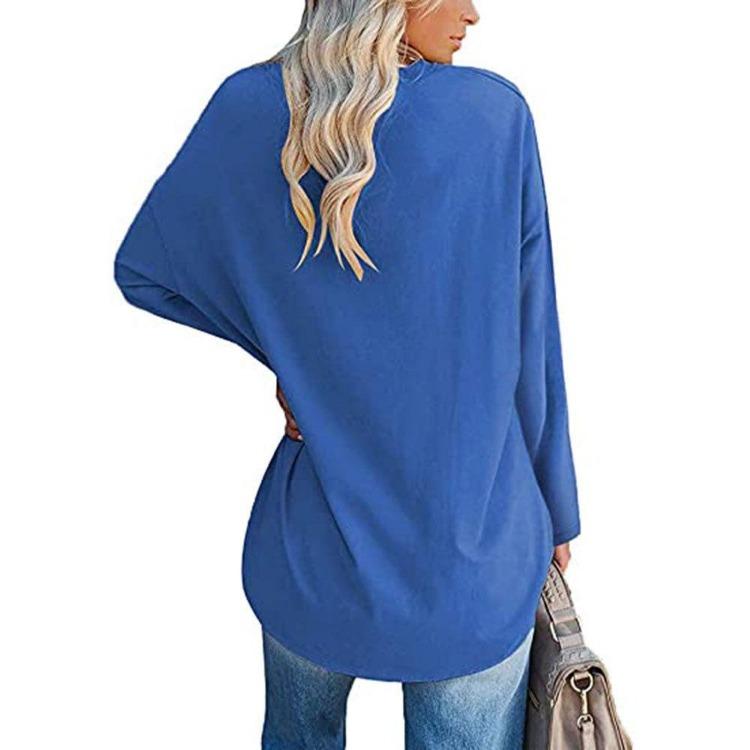 Women's Big Size Casual Long Sleeve Round Neck Solid Color T-Shirt Spring Autumn Plus Size Clothing