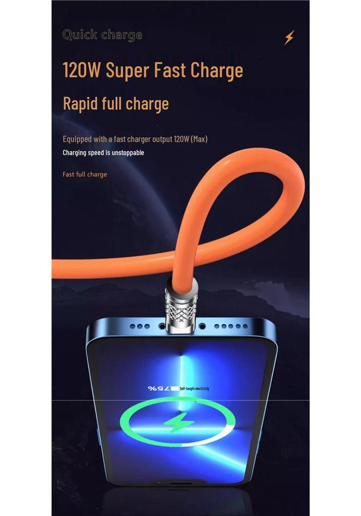 120W Fast Charging 3-in-1 Data Cable for Apple, Vivo, Huawei, and Android Phones