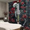 Skull and Red Rose Semi-Blackout Curtain Panels Contemporary Gothic Style 2-Piece 100% Polyester Drapes for Bedroom Window