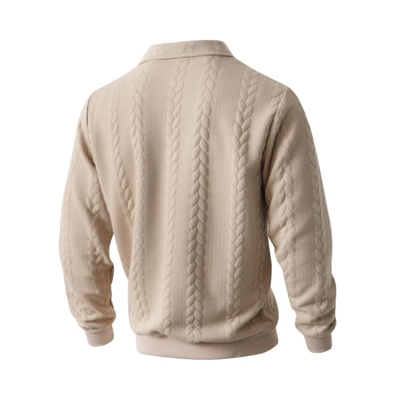 Men S Jacquard Turn Down Collar Half Zip Pullover Sweatshirt Casual Sport