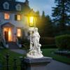 Solarbetriebene Harz-Gartenstatue Mutter Kind hält Buch Outdoor-Dekoration Europäischer Stil Hofschmuck