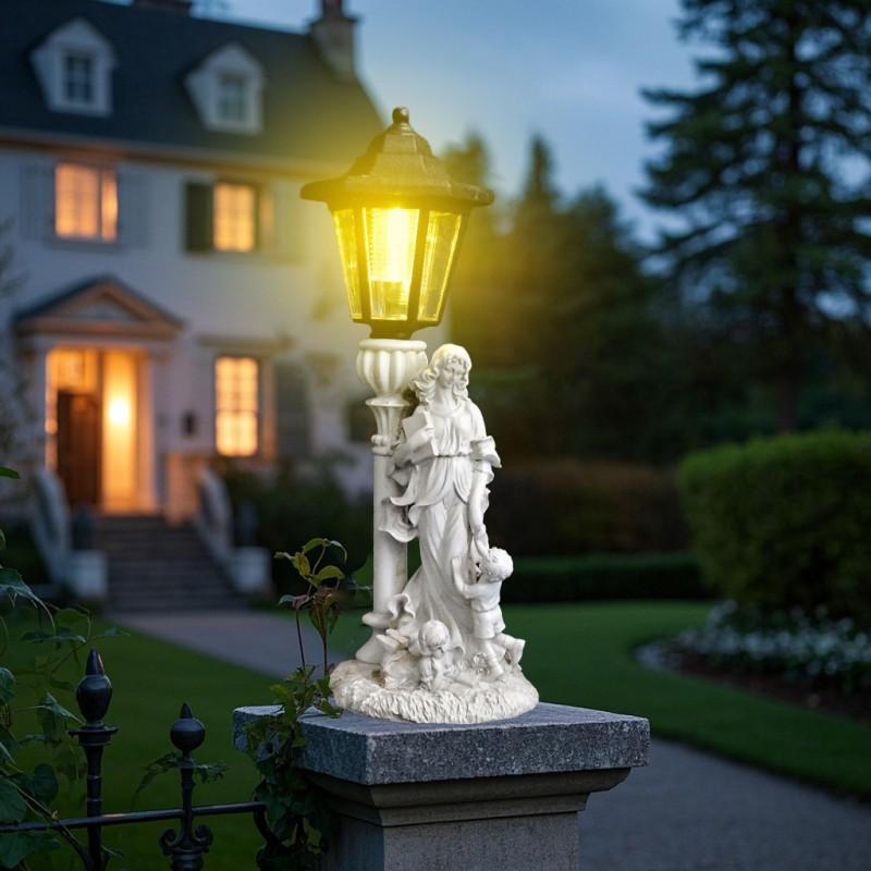 Solarbetriebene Harz-Gartenstatue Mutter Kind hält Buch Outdoor-Dekoration Europäischer Stil Hofschmuck