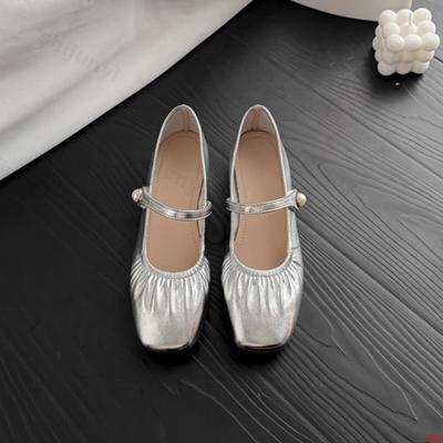Women Mary Jane Shoes Fashion Square Toe Pleated Elegant Pearl Buckle Strap Low Heel Shoes Simple Versatile Comfort Soft Pumps