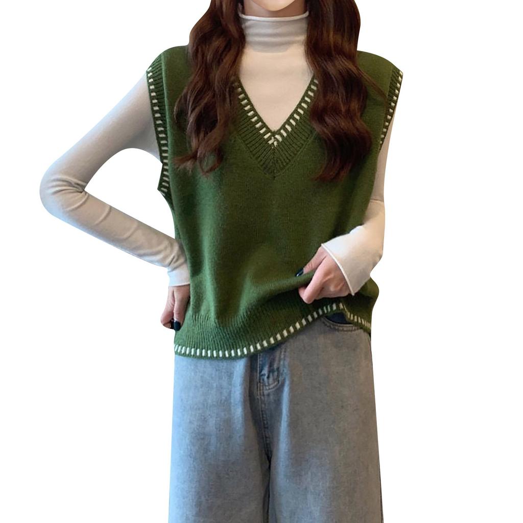 Women's V Neck Sleeveless Sweater Vest Casual Solid Color Cap Sleeve Knitted Pullover