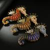 3 Colors Elegant Ladies Men Shiny Rhinestone Seahorse Brooches