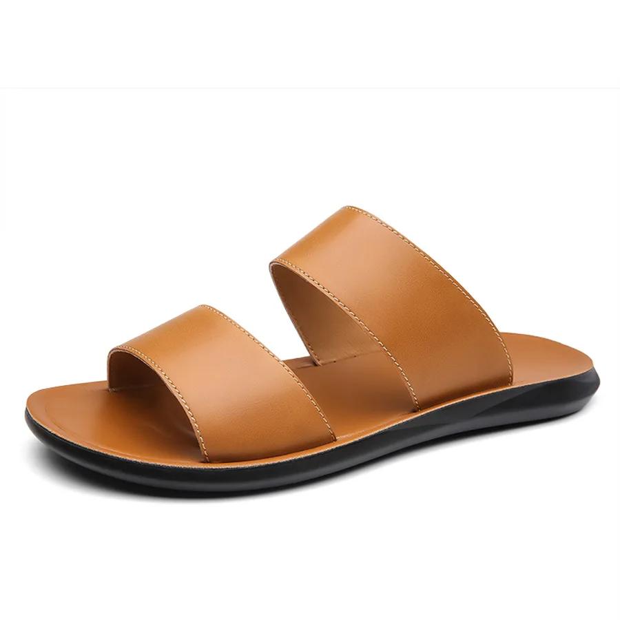 2025 Summer New Men's Slippers Fashion Soft Bottom Leather Surface Casual Slippers Outdoor Non Slip Beach Sandals Large Size
