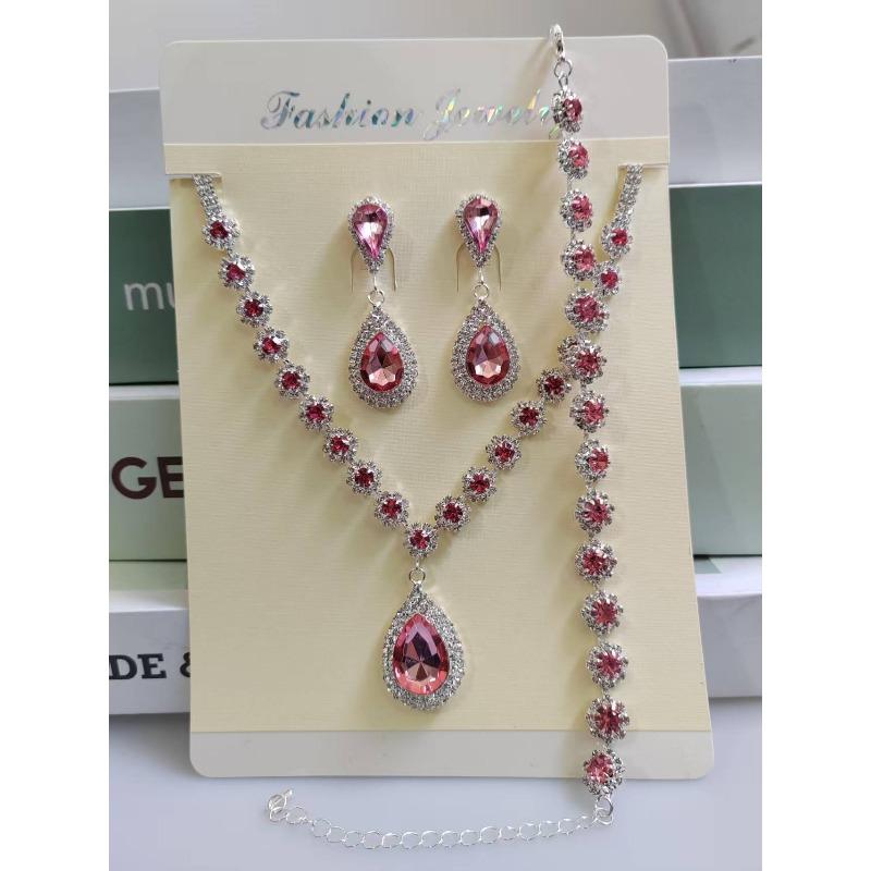 Large Waterdrop Crystal Necklace, Earrings and Bracelet Set - A Three-piece Jewelry Collection