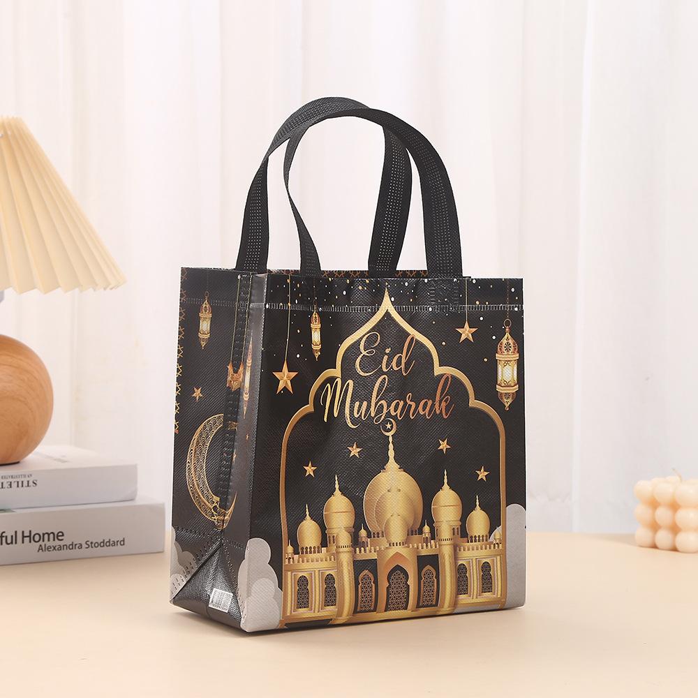 StoBag, Eid Mubarak Gift Bags, Celebrate with Arabic Calligraphy and Moon Designs, 12/30pcs, Eco-Friendly Non Woven