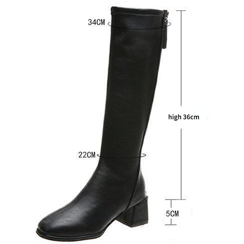 Knee High Boots Women Fleece Chunky High Heels Back Zipper Thigh High Boots PU Leather Shoes Fashion Winter Long Boots
