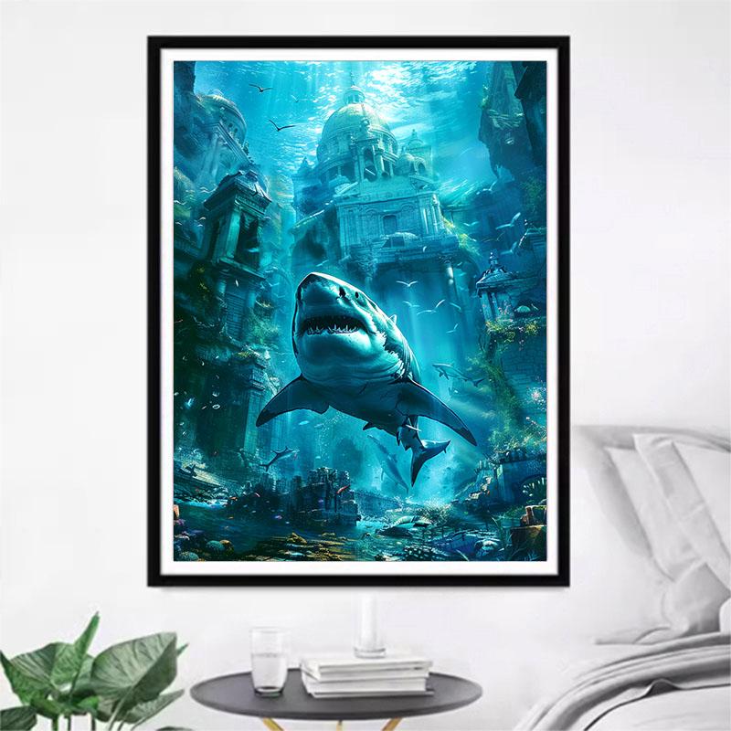 5d DIY Diamond Painting Cross Stitch Underwater World Sharks Diamond Embroidery Mosaic Full Round Drill Home Decor Arts