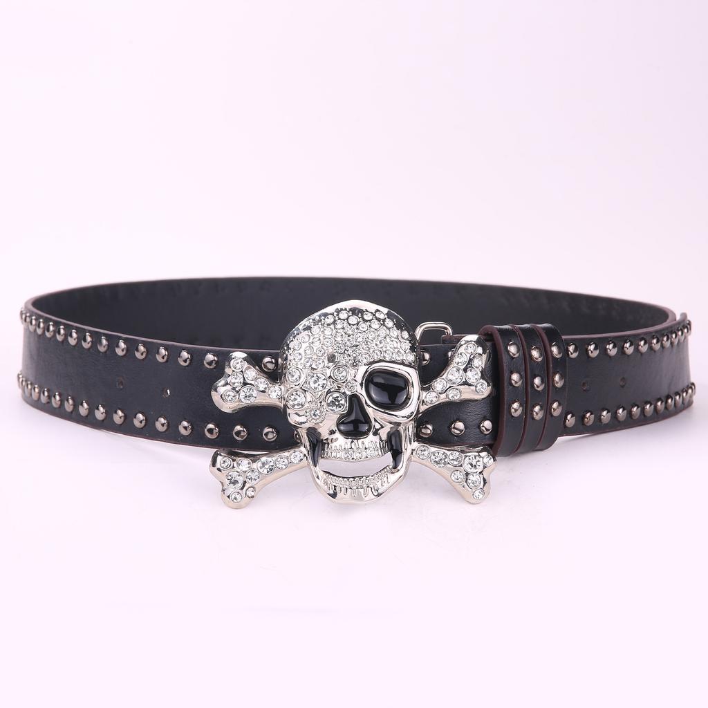 Original Dark Wind Punk Wind Snap Buckle Skull Button Head Belt Unisex Street Wind Rivet Belt Female