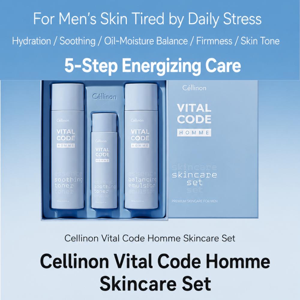 

Celltrion Skincare / Celinon Vital Code Homme Skincare Set / Revitalizing & Oil-Moisture Balancing Men s Routine (Toner + Emulsion) /From Korea
