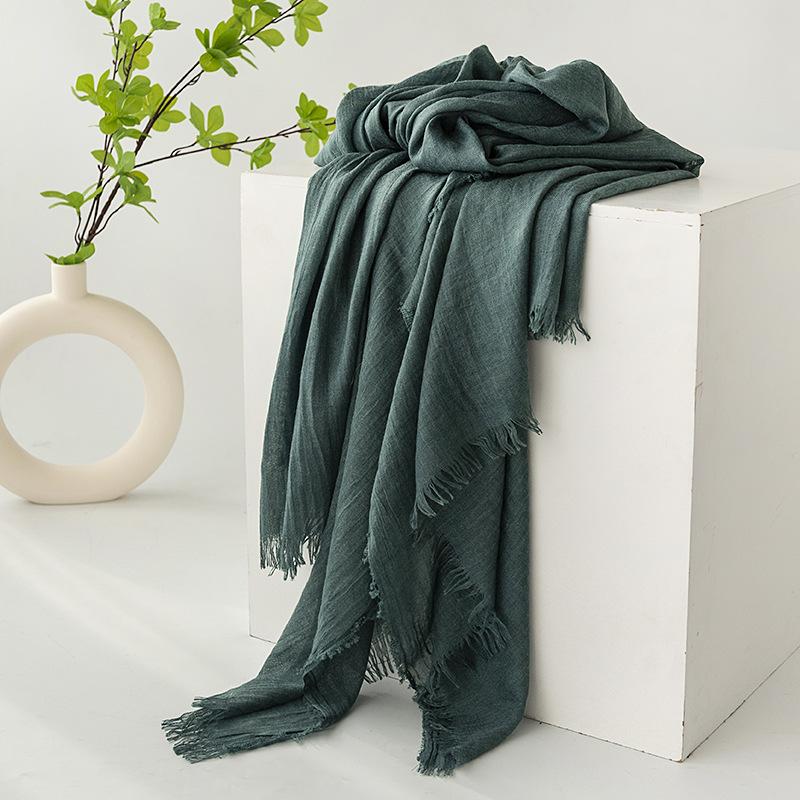 Gray Cotton and Linen Silk Scarf Solid Color Japanese Beach Silk Scarf Long High-end Shawl Retro Raw Edge Gauze Scarf
