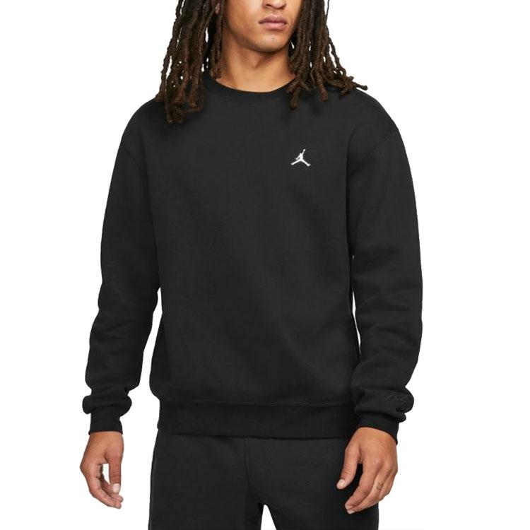 Jordan Logo Embroidered Print Pattern Fleece-Lined Crew Neck Sweatshirt Men Tops Black DN7957-010