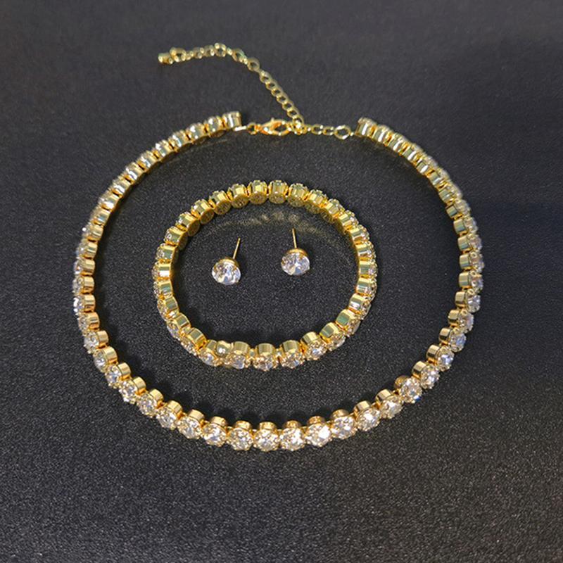 2/3Pcs Light Luxury Round  Jewelry Set For Women Charm Necklace Bracelet Earring Brides Wedding Jewelry Accessories
