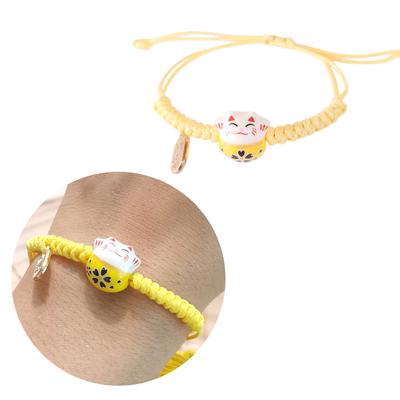 Hand-woven Simple Cute Ceramic Lucky Cat Bracelet Alternative Colors Rope Bangle Braid Ceramic Cat Pendant Hand Rings