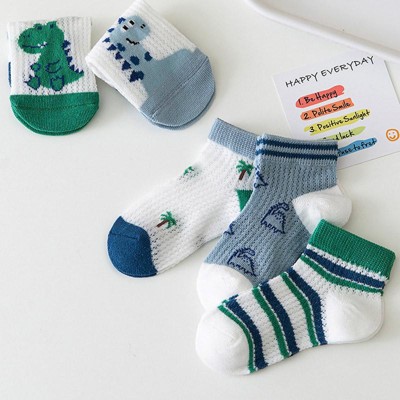 5Pairs Summer Children Short Socks 0-3year Boys Thin Hollow Cotton Sock Cute Cartoon Dinosaur Kids Ankle Socks Baby Footwear