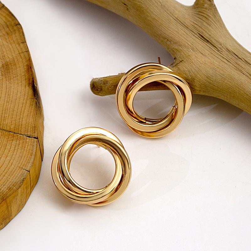 New Fashion Geometric Stud Earrings, Retro Loop Earrings, Metal Style Earrings, Cute Beanie