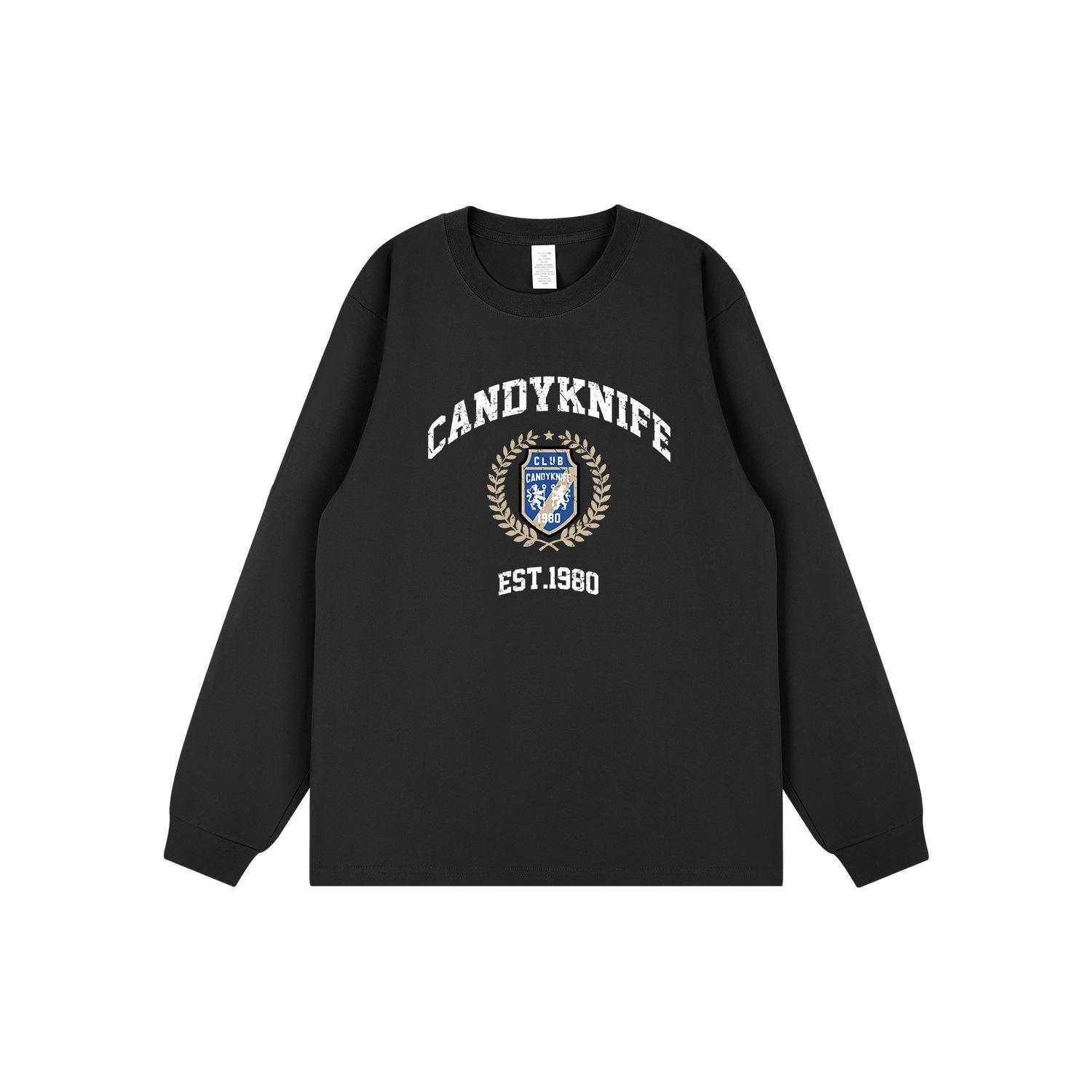 

Новая уличная футболка с длинным рукавом и рубчатыми манжетами с принтом ретро-логотипа для мужчин и женщин L чёрный