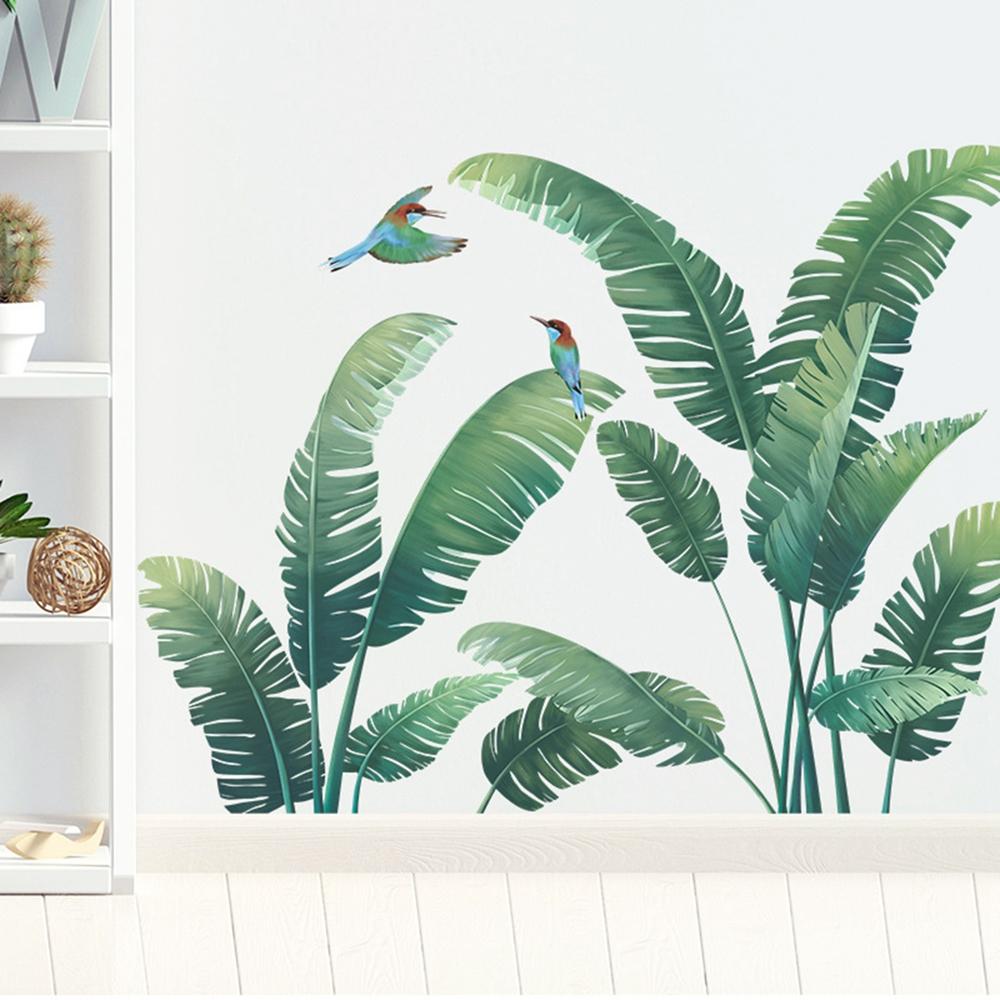 Tropical Plant Leaves Wall Sticker Living Room Bedroom Home Decor Rainforest Green Plants Window Wall Decal Wall Mural