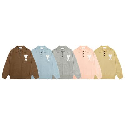 Weißer herzförmiger Jacquard Alpaka-Wollmischung Lockerer Pullover Polokragen Herren Pullover