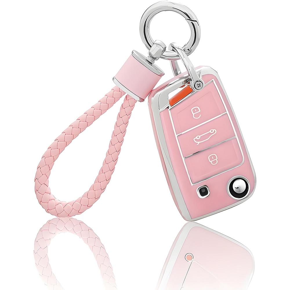 Fashion Pink For Volkswagen Vw Polo Golf 7 Passat Tiguan Mk2 Beetle Ateca Caddy T5 Flip Folding Car Key Case Cover Accessories