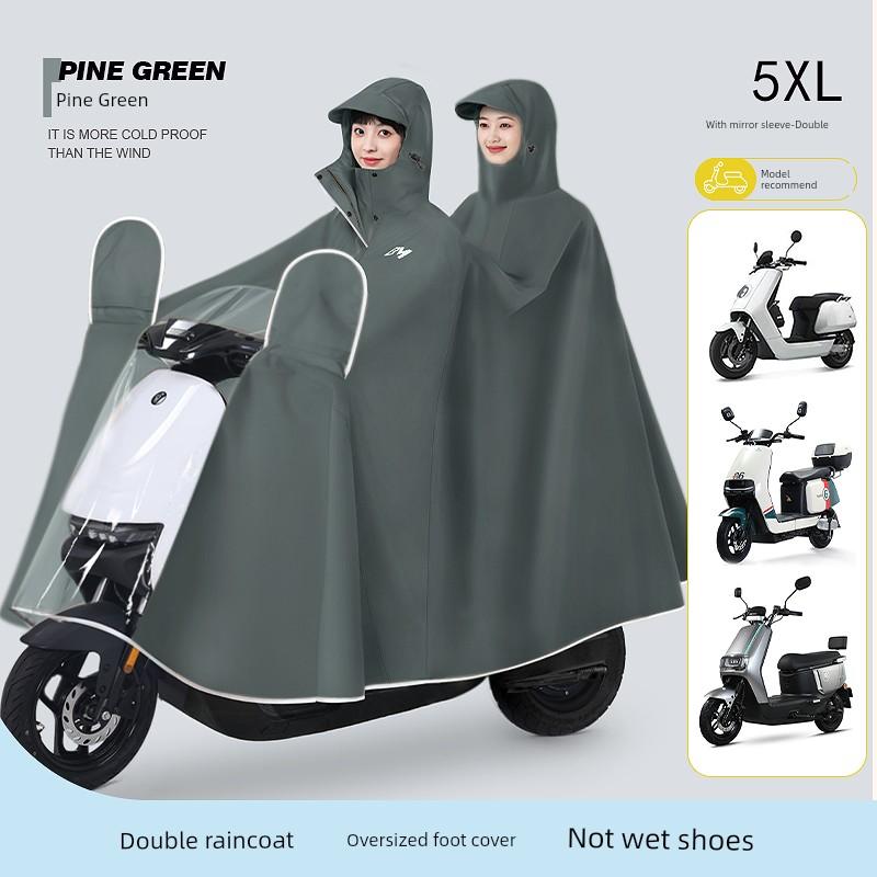 Electric Scooter Raincoat for Two People, Men and Women, Thickened and Enlarged, Long Full-Body Rain Poncho for Heavy Rain, Motorcycle Riding Rainwear