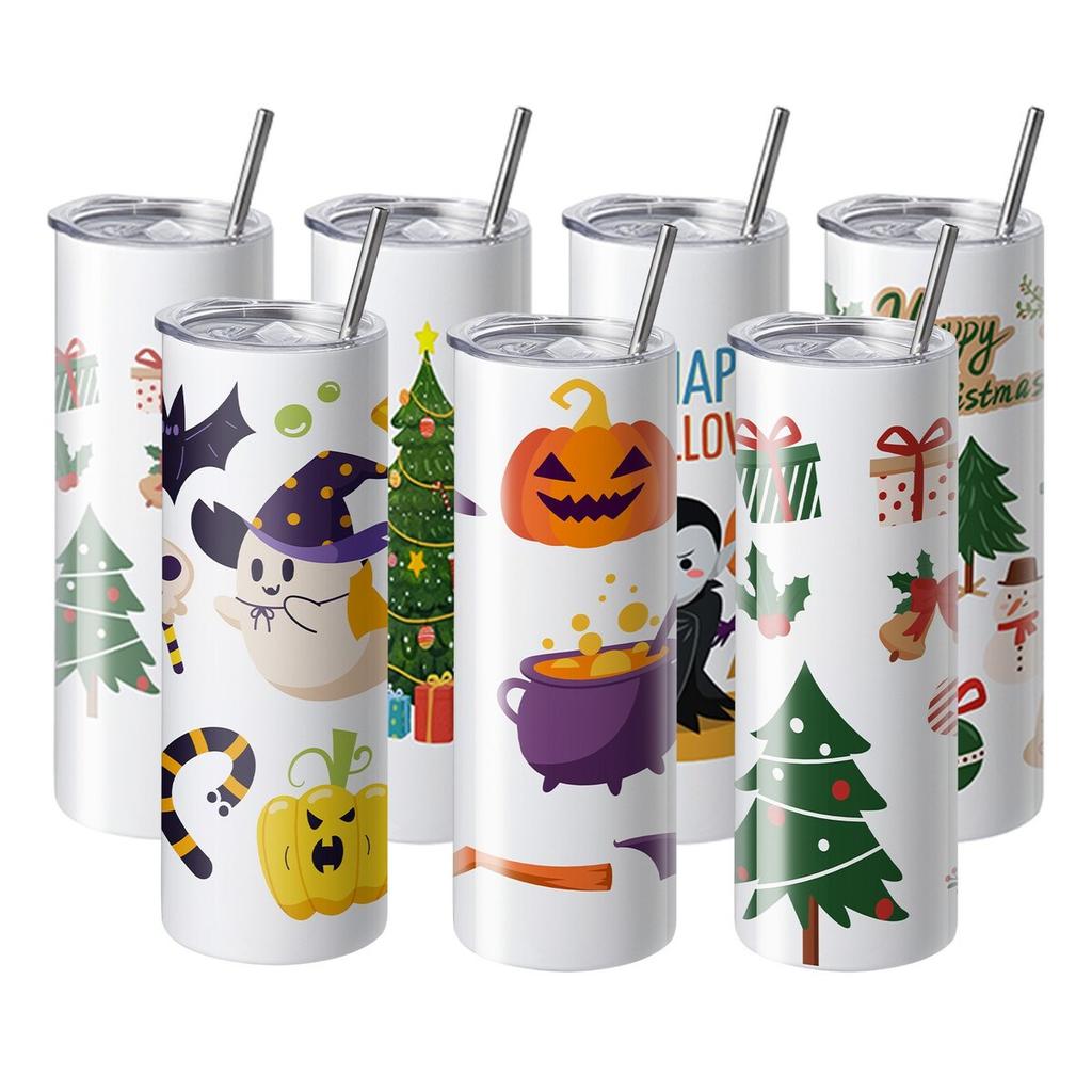 50 Pack Straight Sublimation Tumblers, 20 oz Blank Tumbler Bulk, Stainless Steel Double Wall Tumbler Cups with Straw, Lid, Brush, Base, Shrink Wrap,