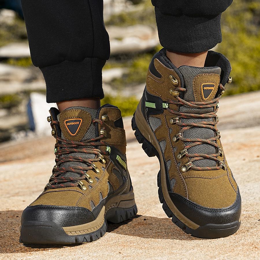 Men's Autumn/Winter High-Top Leather Outdoor Boots Anti-Slip Trail Hiking Sports Shoes Large Sizes